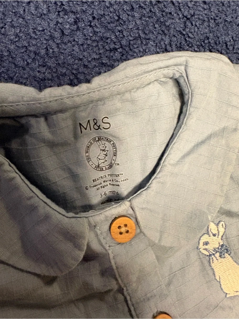 M&S Beatrix Potter Light Blue Embroidered Button-Front Dress